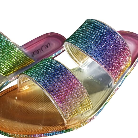 NEW Wild Pair Juba‎ Embellished Pool Side Jelly Sandals in Rainbow Bling Size 6 - Picture 7 of 11